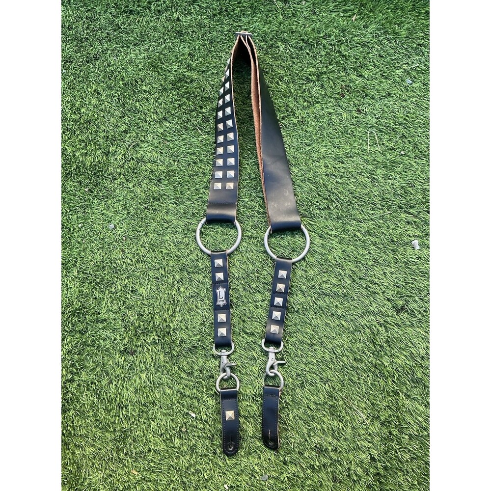Levi’s Black Leather Studded Guitar Strap Western Rocker Biker Heavy Duty 50” +